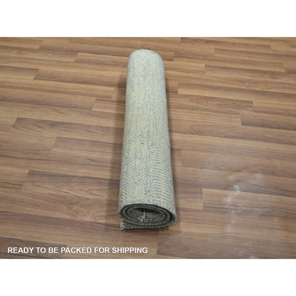 2'X3' Light Blue Wool With Silk Hand Knotted Modern Grass Design Mat Rug