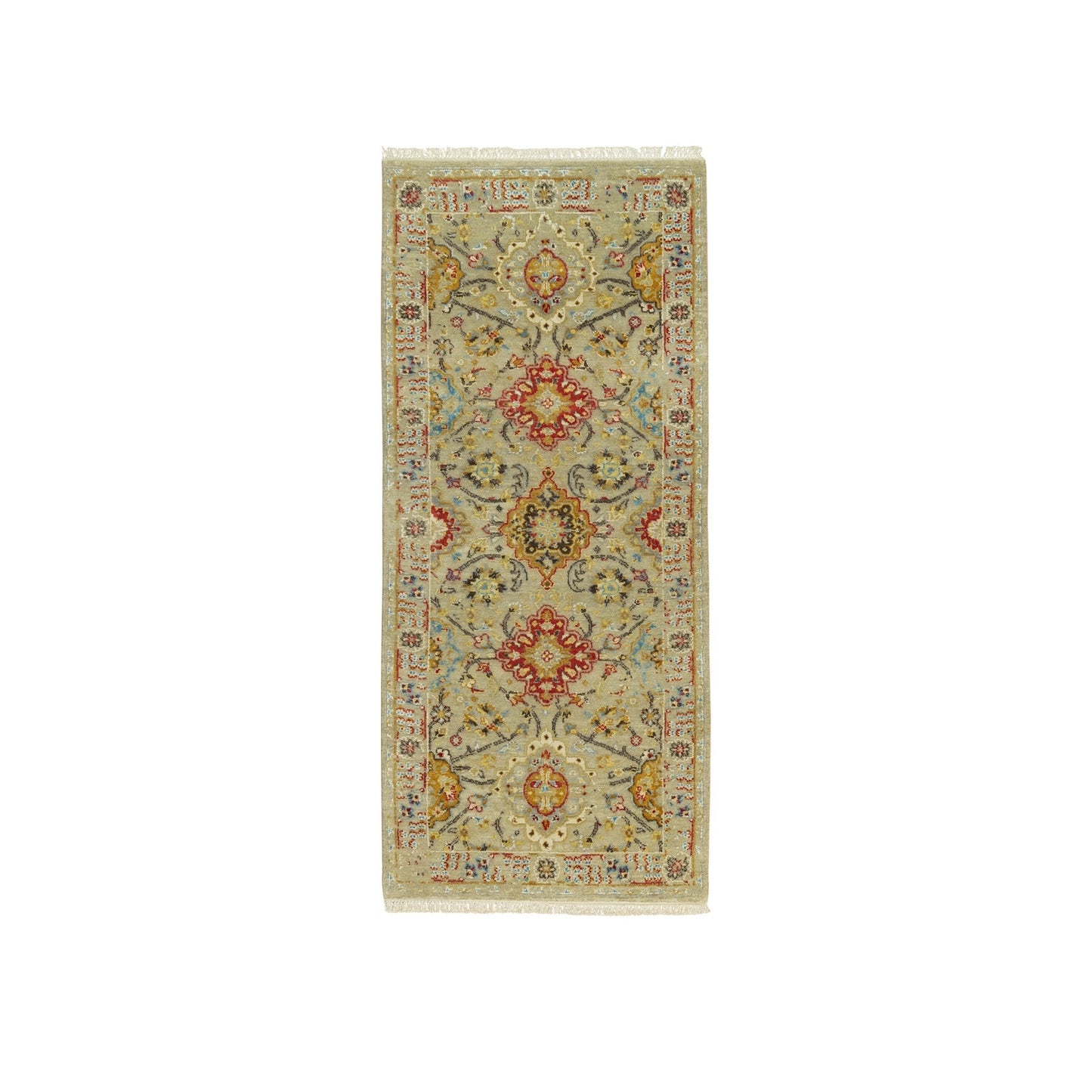 2'8"X6' Camel Wool And Silk Sunset Hand Knotted Runner Oriental Rug