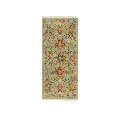 2'8"X6' Camel Wool And Silk Sunset Hand Knotted Runner Oriental Rug