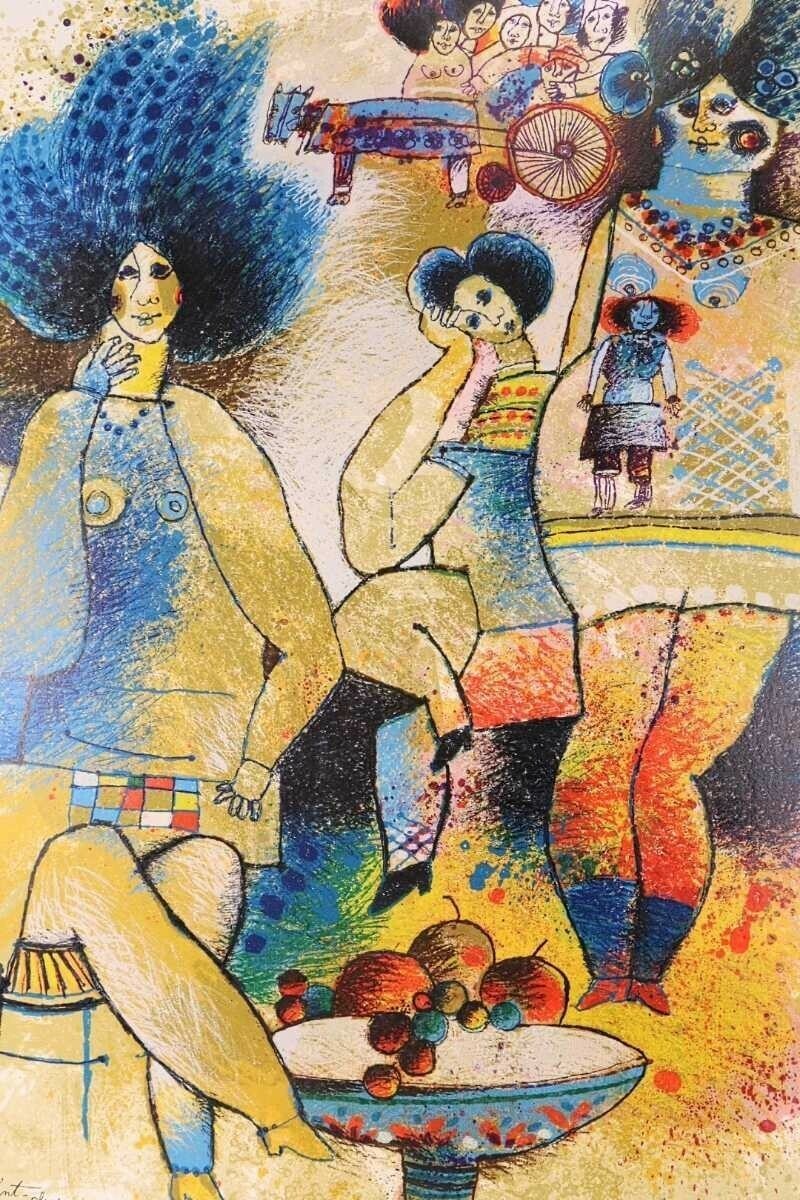 Theo Tobiasse Child Clown Original Large Lithograph Signed Modern Cubism Artwork