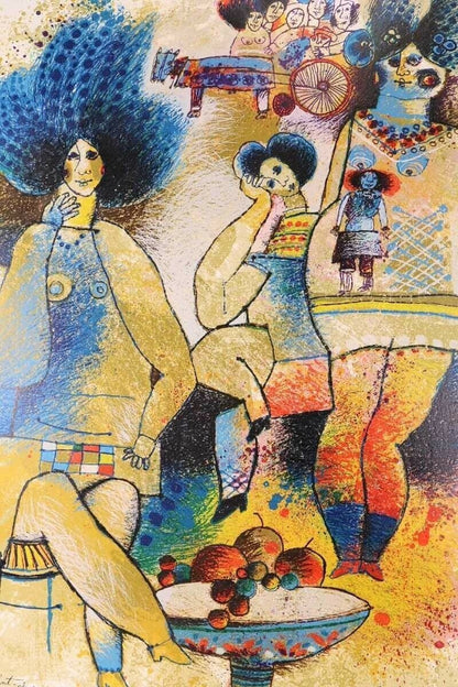 Theo Tobiasse Child Clown Original Large Lithograph Signed Modern Cubism Artwork