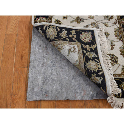2'7"X16' Ivory Half Wool And Half Silk Runner Rajasthan Hand Knotted Rug