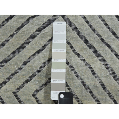 9'X12'1" Ivory Modern Roman Key Design Silk With Wool Hand Knotted Rug