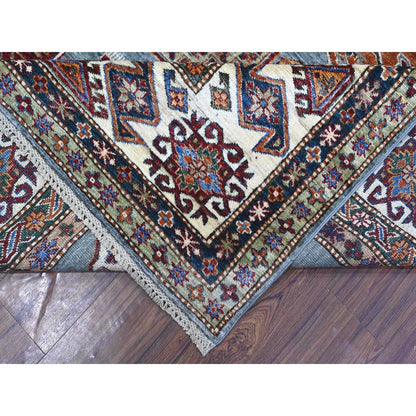 9'x12'5" Normandy Gray Hand Knotted Super Kazak Tribal Wool Oriental Rug