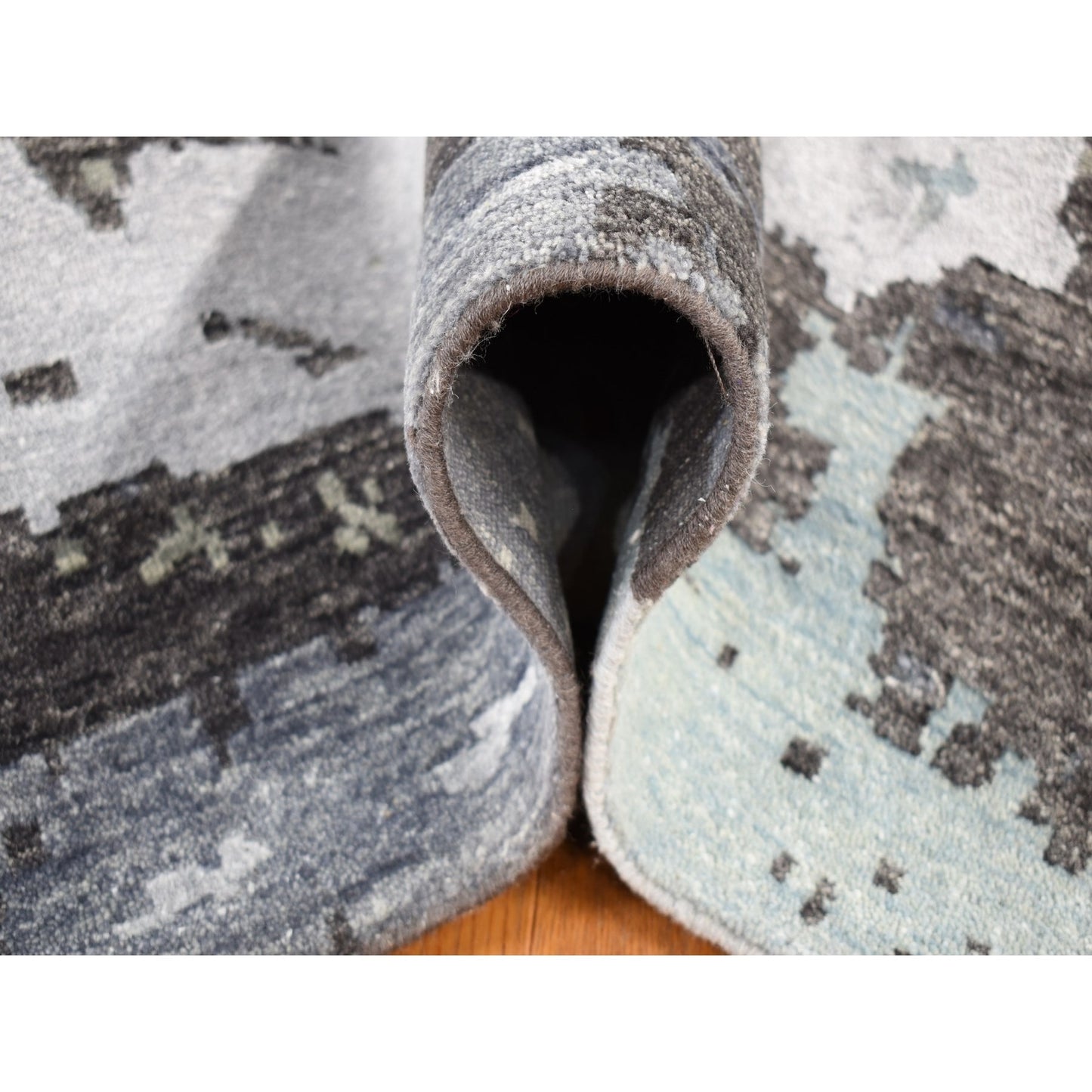 10'X14'2" Gray Abstract Design Denser Weave Pure Wool Hand Knotted Rug