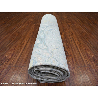 9'9"X13'8" Gray White Wash Peshawar Hand Knotted Natural Wool Rug