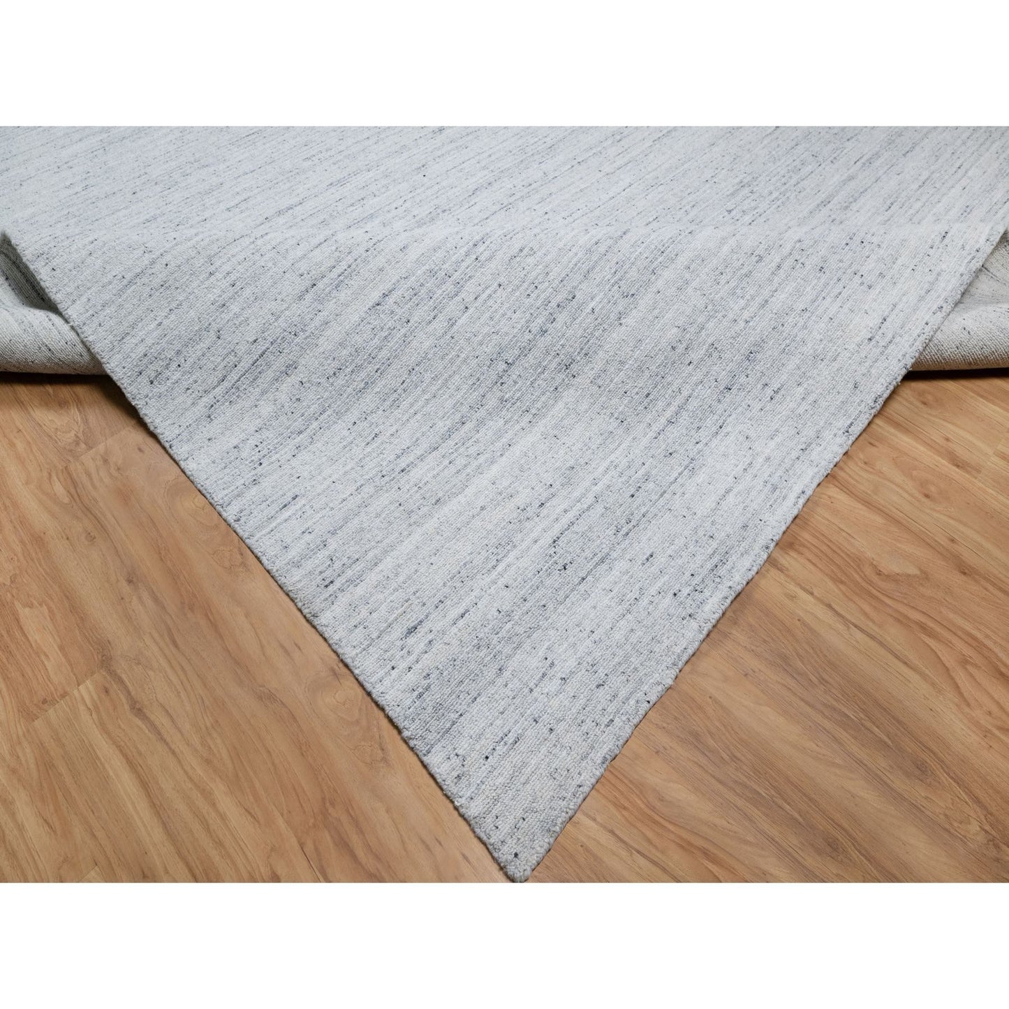 10'X13'10' Frost Gray Modern Striae Design Soft Wool Hand Loomed Rug