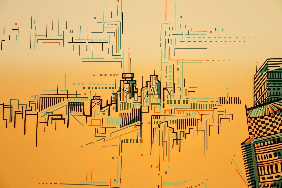 Risaburo Kimura Signed Original Serigraph Screenprint Wall St. New York Framed