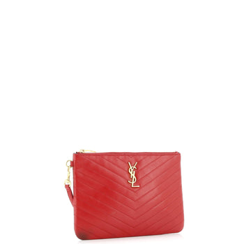 Saint Laurent Classic Monogram Wristlet Pouch Matelasse Chevron Leather Small