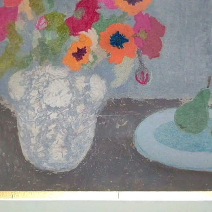 Bernard Myers Original Oil Pastel Drawing - Flowers And Pears - Signed British