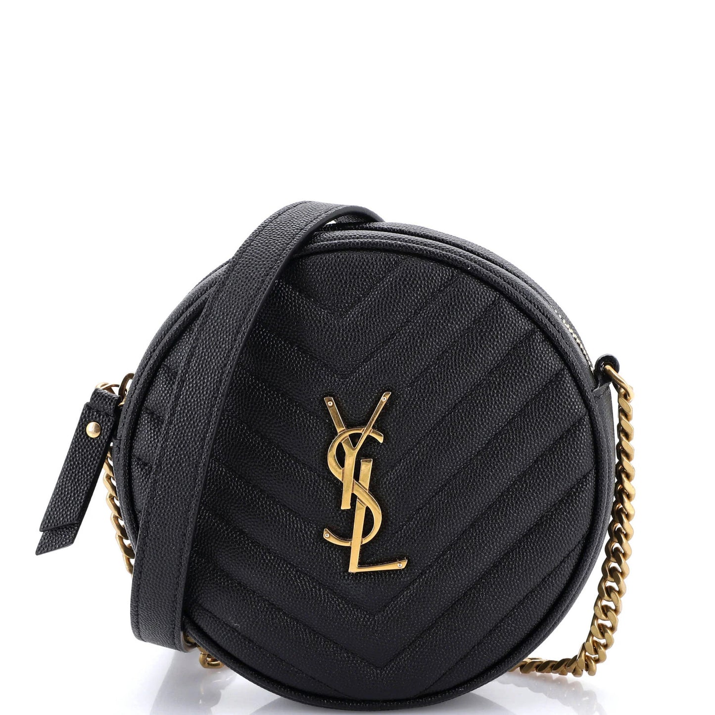 Saint Laurent Vinyle Round Camera Bag Matelasse Chevron Leather