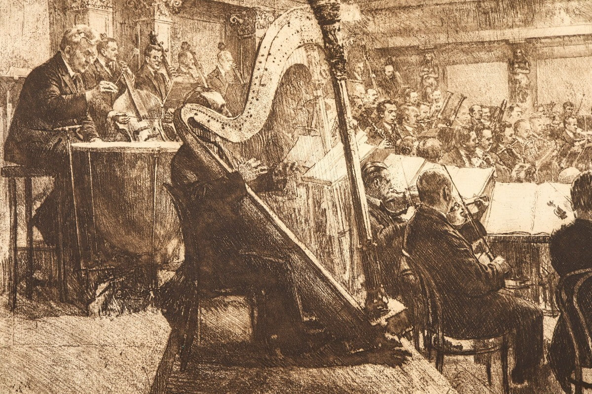 Ferdinand Schmutzer 1926 Original Etching -Wiener Philharmoniker Austrian Signed