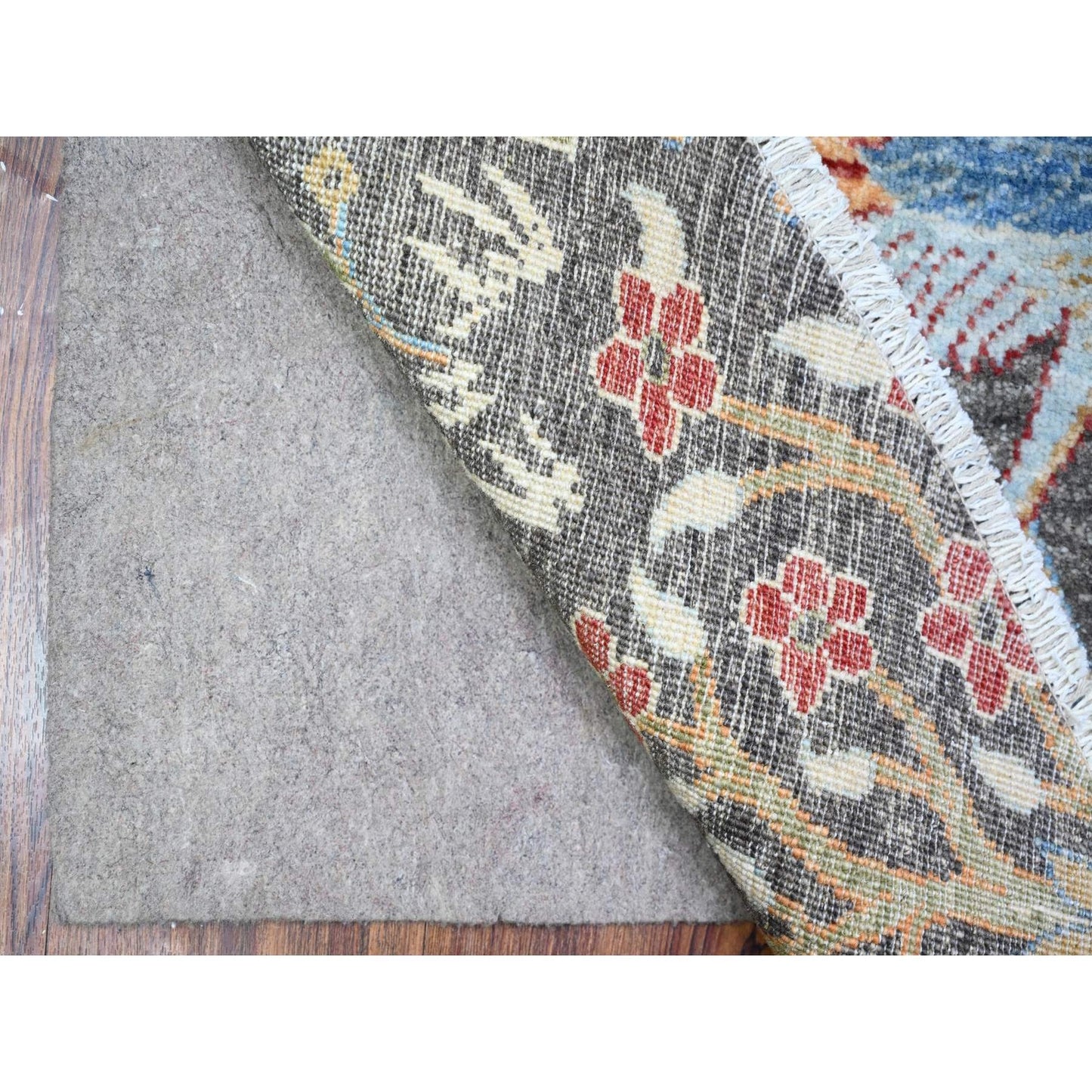 6'1"X6'1" Jet Black Hand Knotted Organic Wool Afghan Peshawar Round Rug