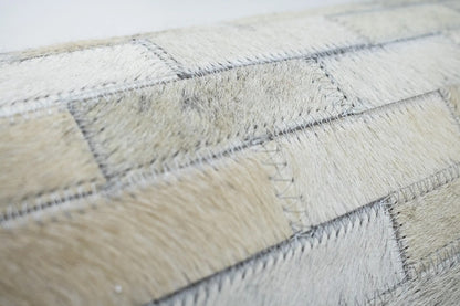 Hand Crafted Beige Brown Cowhide Leather Rug Round Modern Carpet
