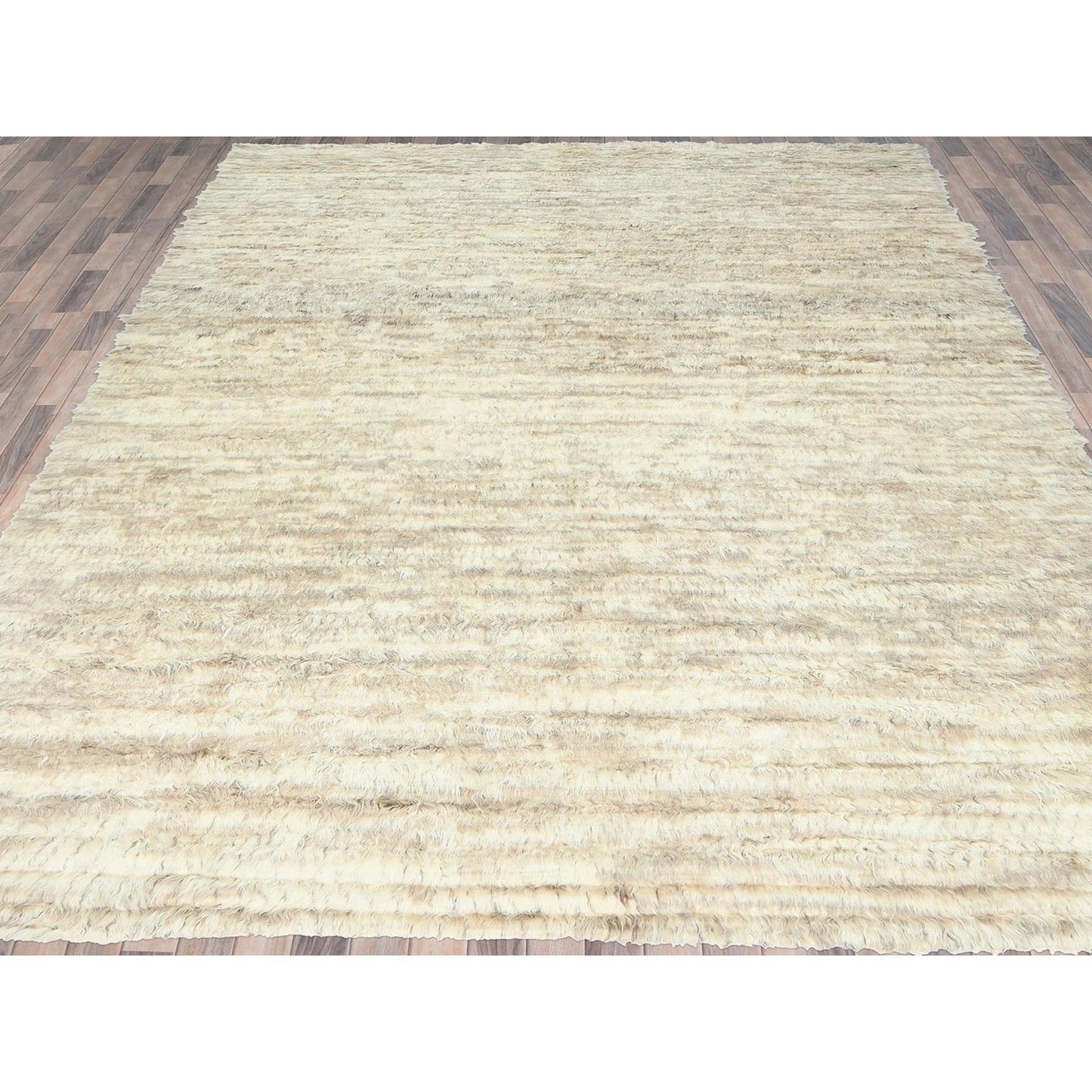 12'4"X18'1" Ivory Pure Wool Hand Knotted Moroccan Berber Oversized Rug