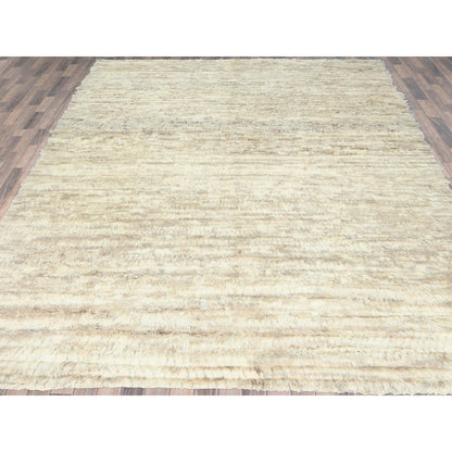 12'4"X18'1" Ivory Pure Wool Hand Knotted Moroccan Berber Oversized Rug