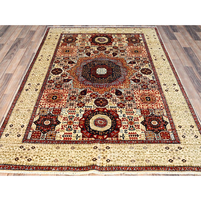 4'10"X7' White Hand Knotted 100% Wool Mamluk Design Oriental Rug