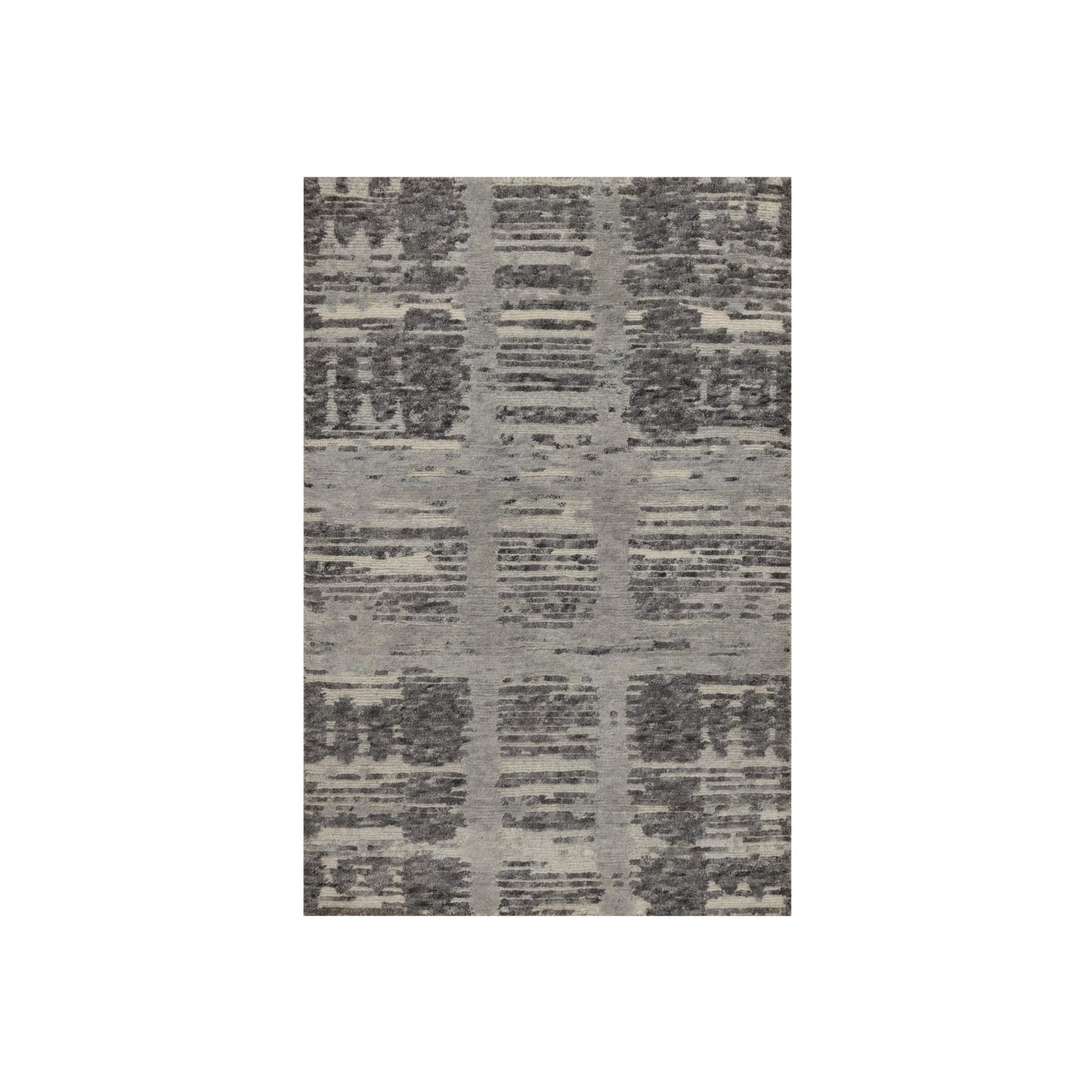 2'X3'1" Gray Modern Mat Rug Criss Cross Erased Design Hand Knotted Wool