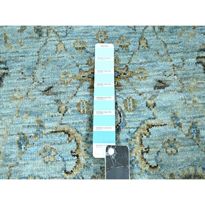 2'9"X24'3" Mist Blue Agra Flower Design Wool Hand Knotted Xl Runner Rug