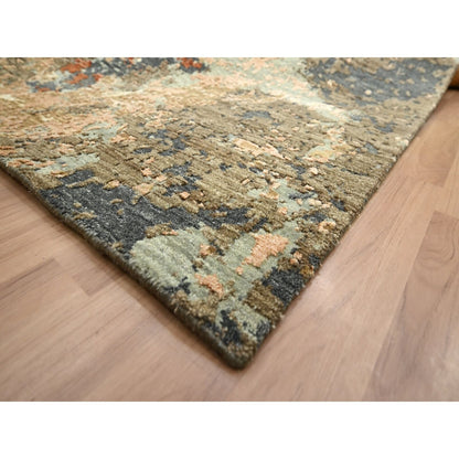 10'X13'10" Gray With Beige Abstract Design Pure Wool Hand Knotted Rug