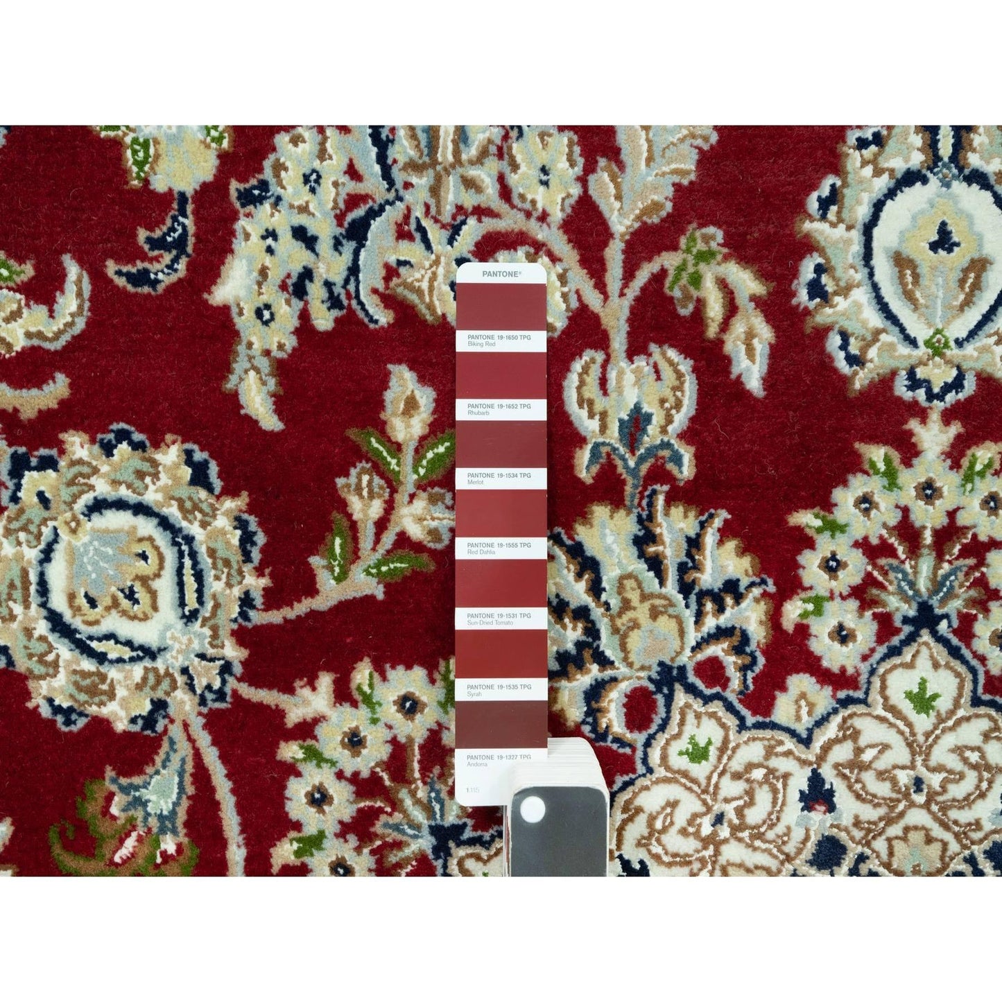 7'X7' Portia Red Hand Knotted Nain 250 Kpsi All Wool Oriental Round Rug