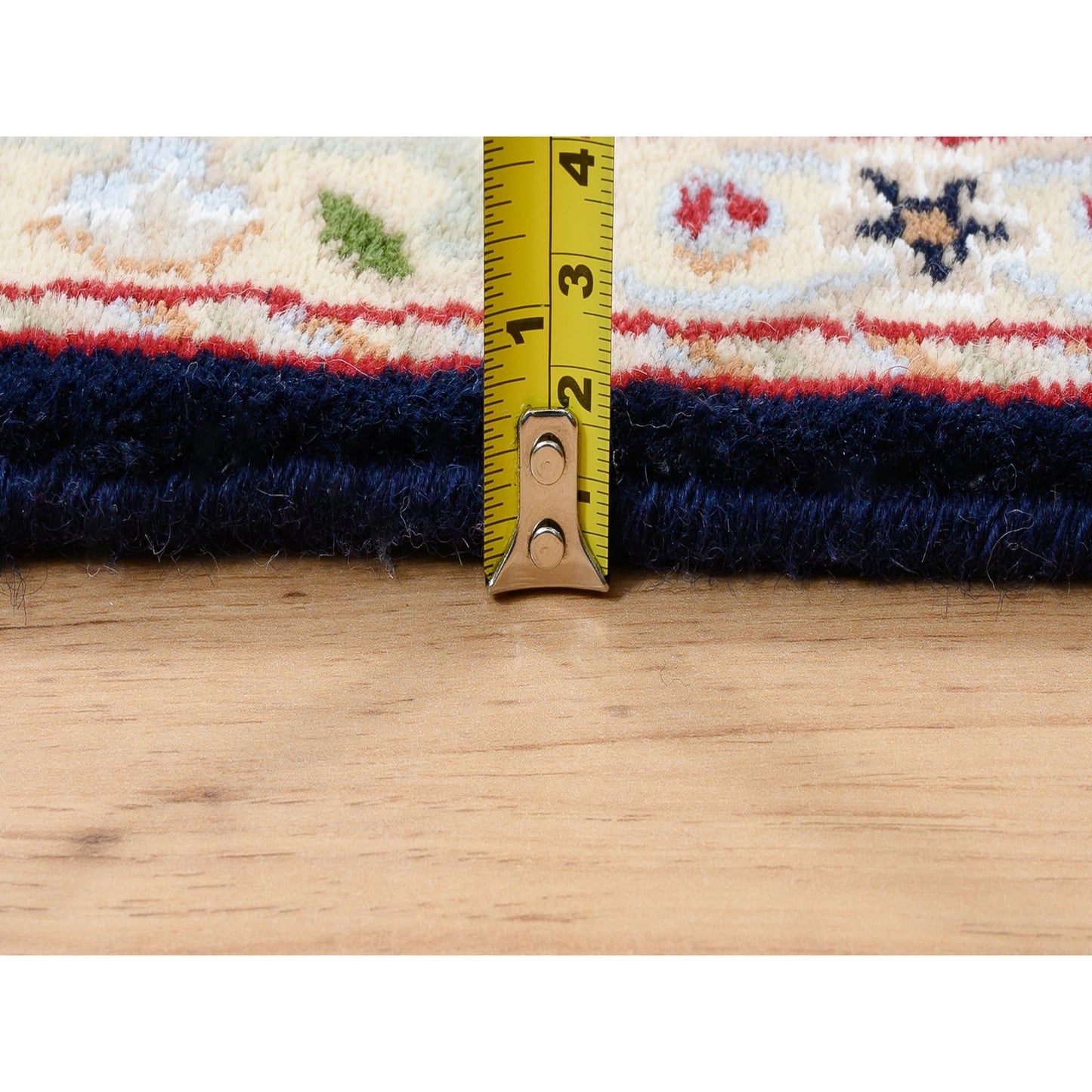 5'X5' Midnight Blue Hand Knotted Nain 250 Kpsi Pure Wool Square Rug