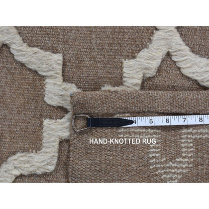 5'X7' Brown Pure Wool Hand Knotted Mixed Kilim And Piled Design Rug