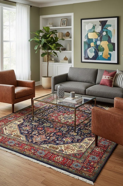 Vintage Handmade Oriental Carpet Rug Classic Floral Medallion Design 6'7X9'6