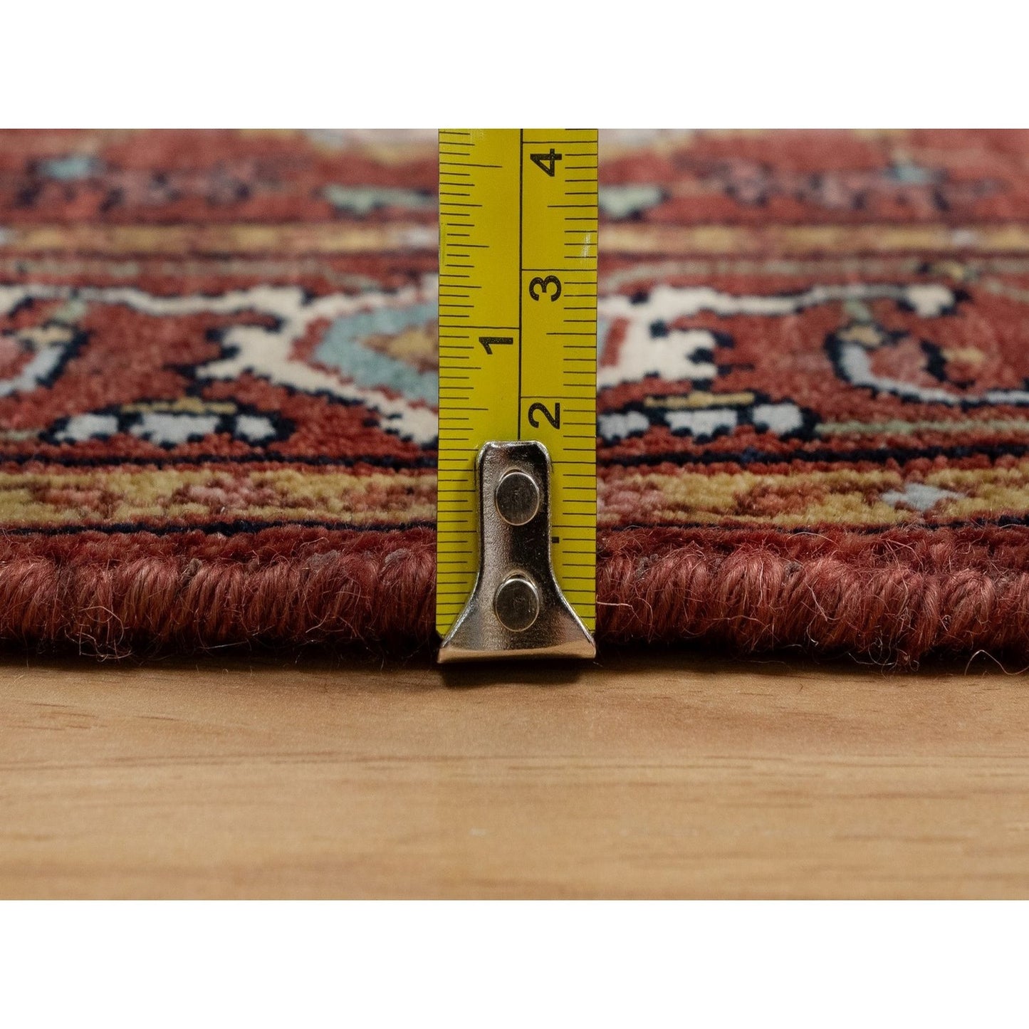 3'1"X5'1" Barn Red Antiqued Fine Heris New Zealand Wool Hand Knotted Rug