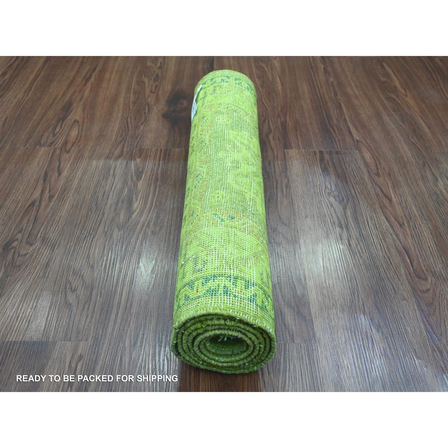 2'X5'5" Green Overdyed Kazak Tribal Design Wool Hand Knotted Runner Rug