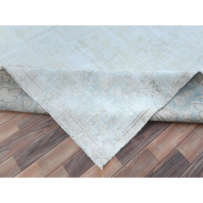 9'8"X12'10" Beige Hand Knotted Wool Distressed Vintage Farsian Karman Rug