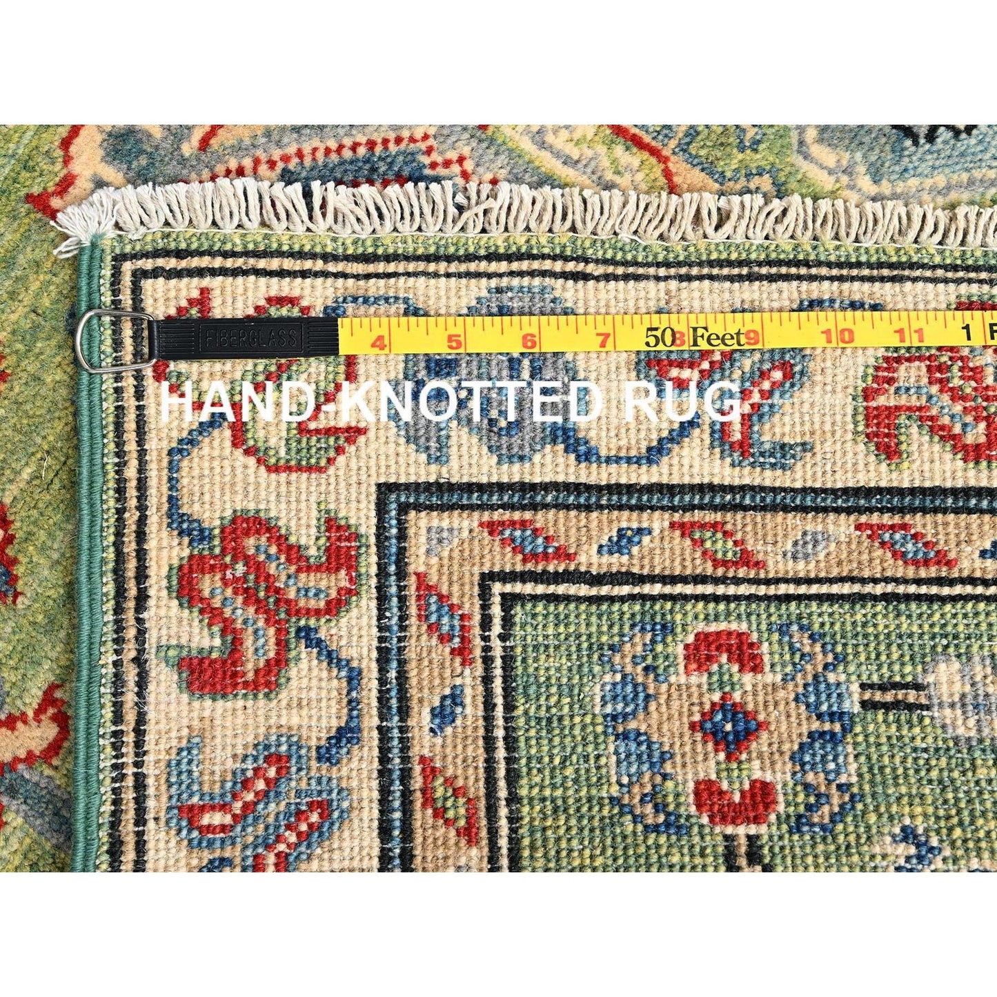 2'8"X13' Green Kazak Geometric Design Hand Knotted Rug Wool Runner