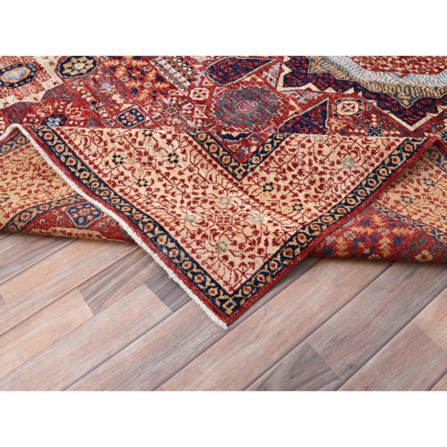 5'9"X9'7" Vermilion Red Hand Knotted Mamluk Design 200 Kpsi Pure Wool Rug