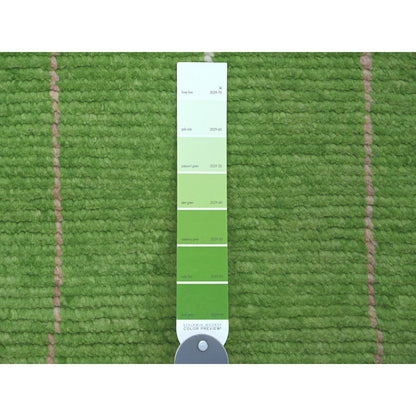 2'5"X9' Green Geometric Moroccan Weave Soft Wool Hand Knotted Runner Rug