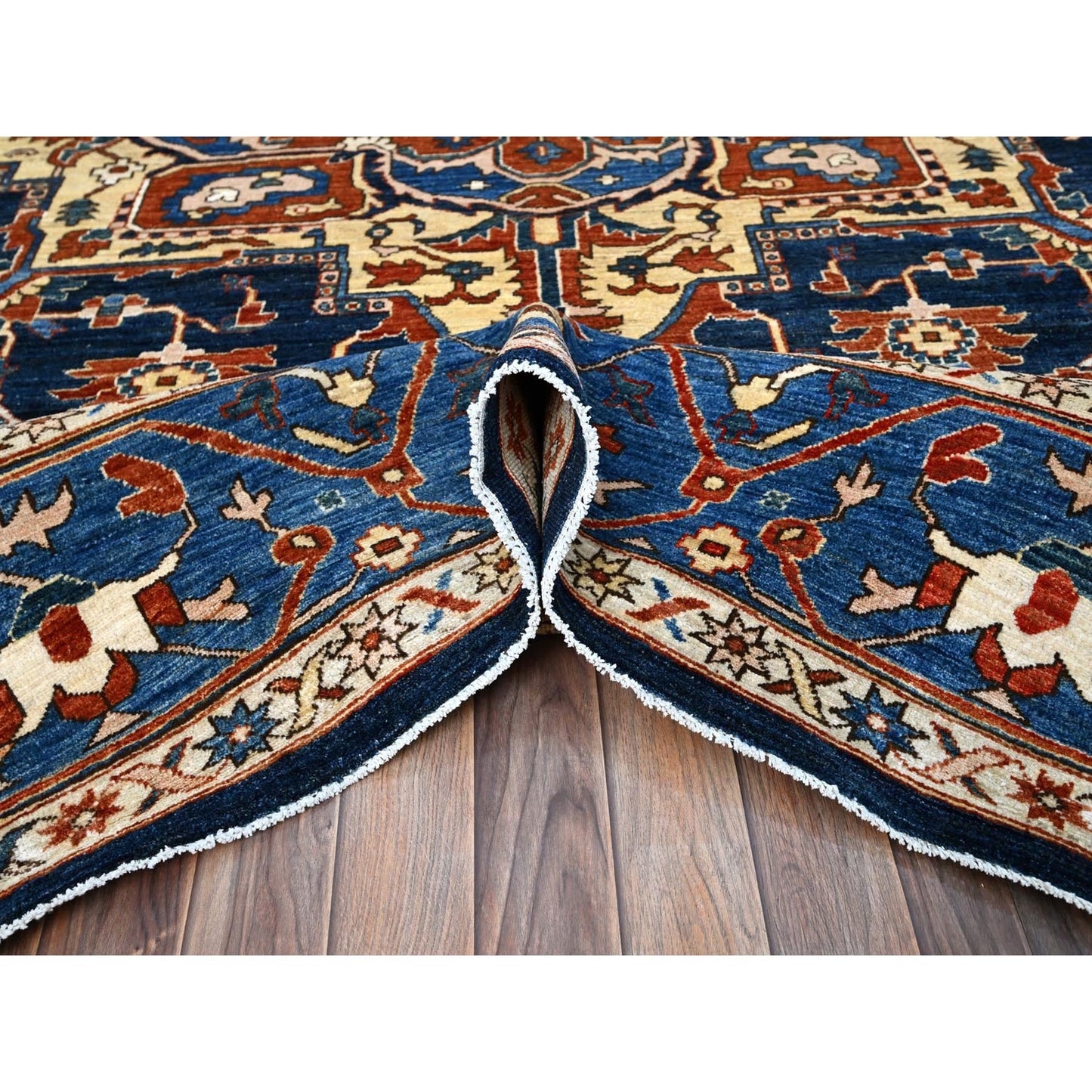 9'2"X11'8" Blue Hand Knotted Afghan Peshawar Seerape Heris Oriental Rug
