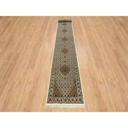 2'6"X18' Ivory Tebraz Mahi 175 Kpsi Wool Hand Knotted Xl Runner Rug