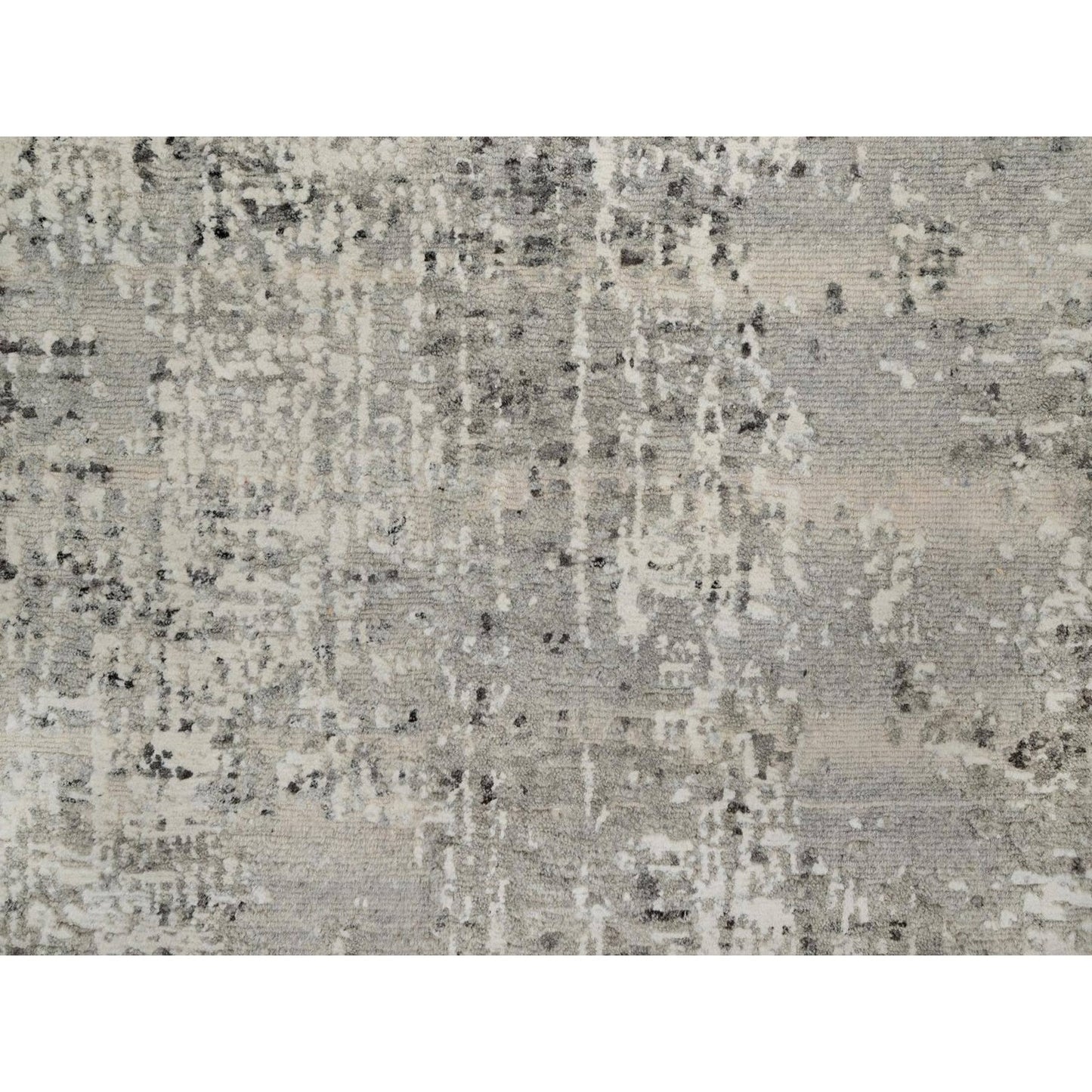 2'7"X8' Gray Modern Runner Rug Erased Design Hand Knotted Natural Wool