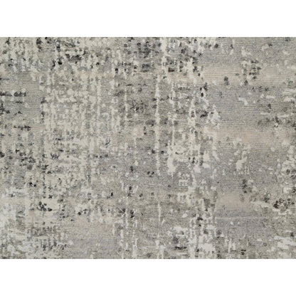 2'7"X8' Gray Modern Runner Rug Erased Design Hand Knotted Natural Wool