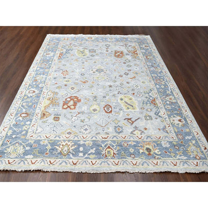 9'X11'9" Chrome Soft Wool Hand Knotted Oushak Supple Oriental Rug
