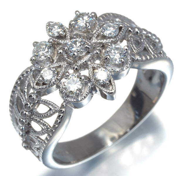 Diamond 0.54Ct Flower Milgrain Openwork Ring 900