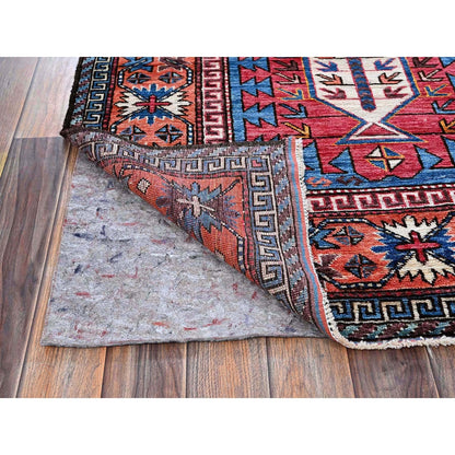 6'X7'8" Blue Afghan Ersari Caucasian Design Revival Hand Knotted Wool Rug