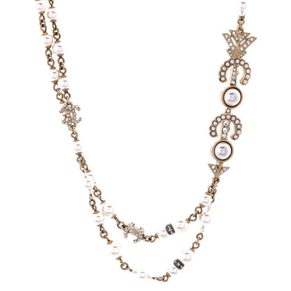 Chanel Coco Arrow Cc Station Long Necklace Metal And Faux Pearls With Crystals