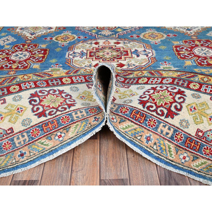 8'X10'1" Blue Soft Wool Kazak All Over Design Hand Knotted Oriental Rug