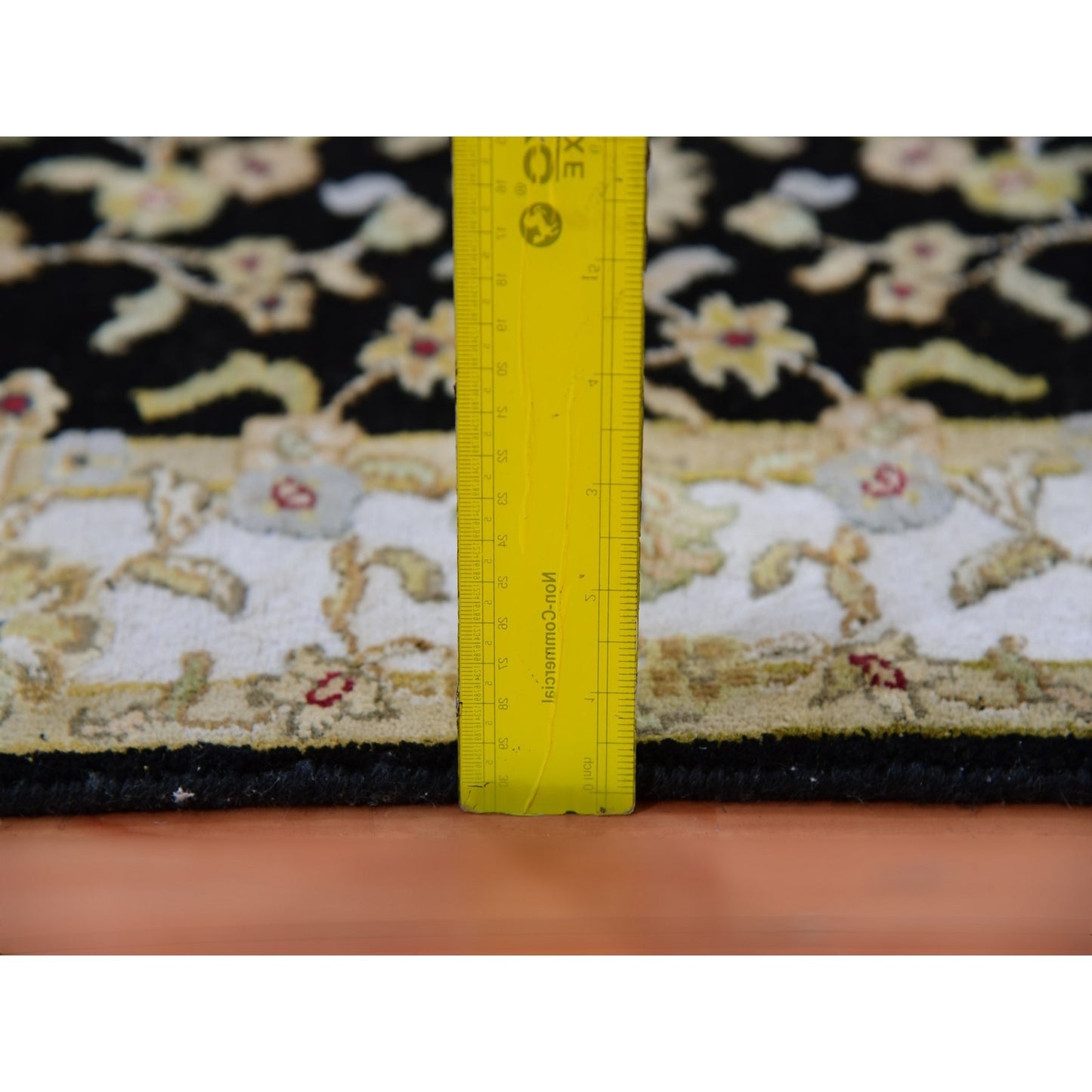 3'1"X12'2" Caviar Black Rajasthan Hand Knotted Wool Silk Runner Rug