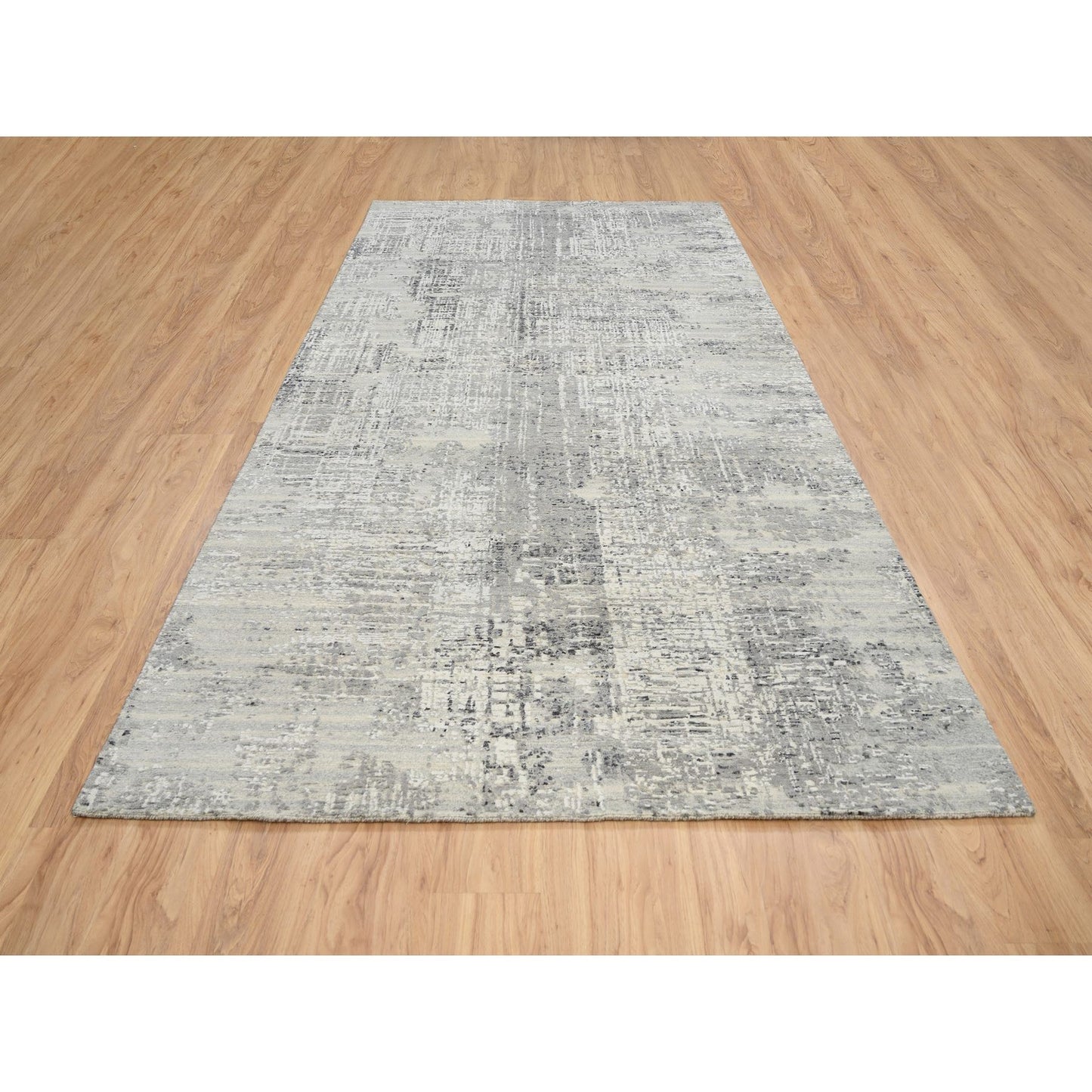 6'X11'10" Gray Wool Hand Knotted Modern Design Gallery Size Runner Rug