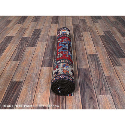 2'9"X9'8" Colorful Caucasian Design Revival Wool Hand Knotted Runner Rug