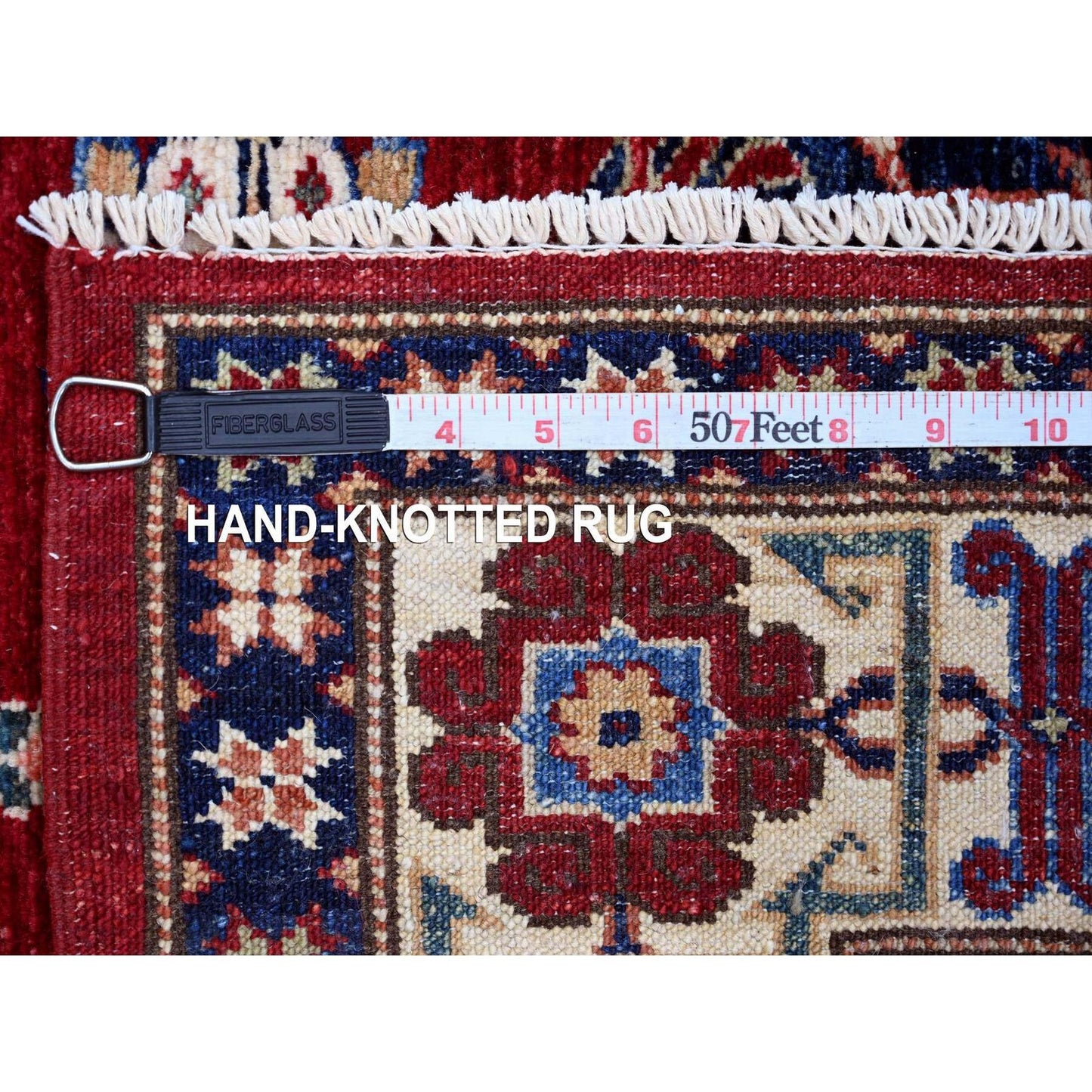 3'10"x6'2" Red Afghan Super Kazak Hand Knotted Pure Wool Rug