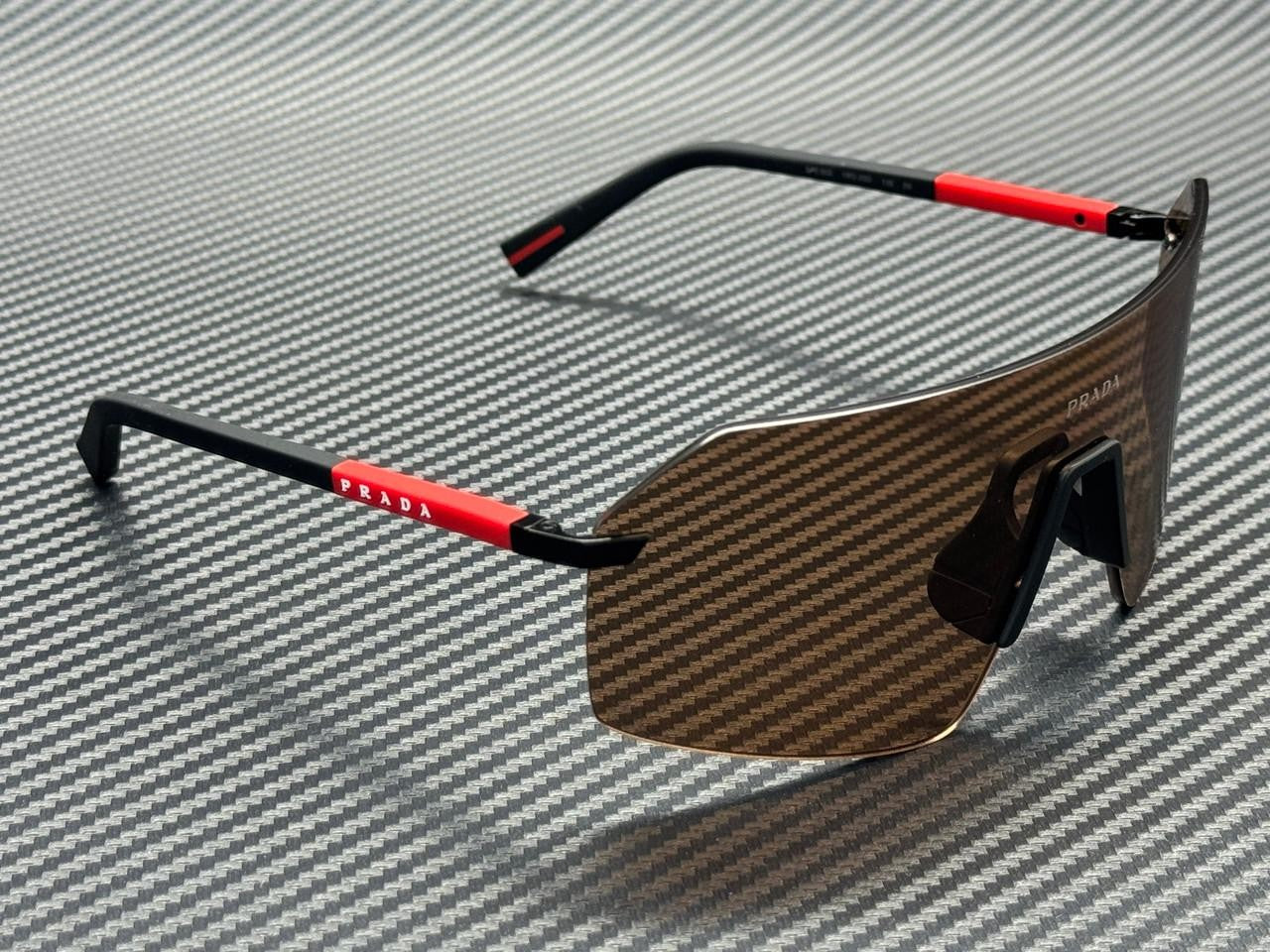 PRADA LINEA ROSSA PS B50S 1BO20D Black Solid Brown Men's 70 mm Sunglasses