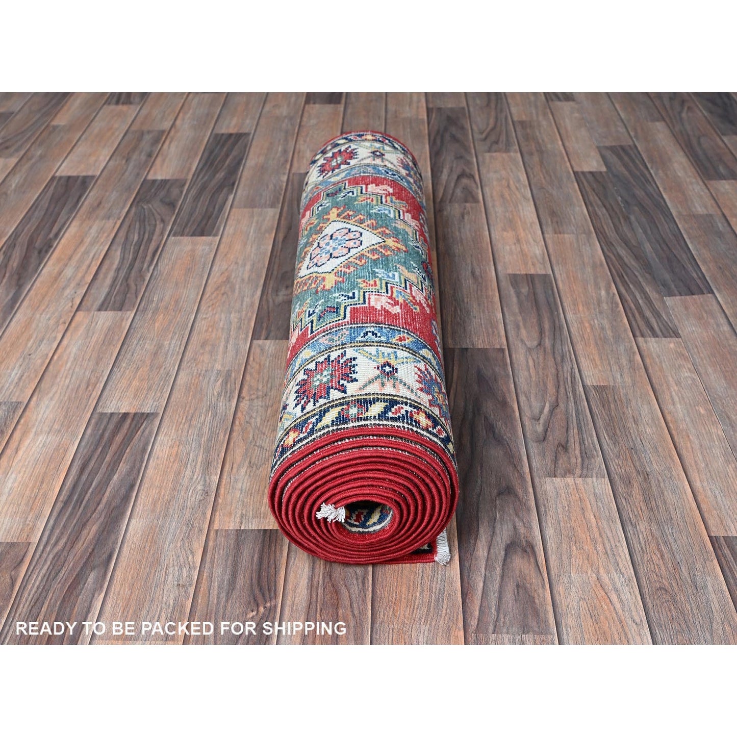 2'7"X12'7" Red Kazak With Medallions Design Hand Knotted Wool Runner Rug