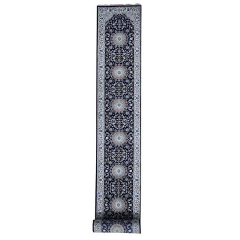3'X18' Blue Pure Wool 250 Kpsi Nain Xl Runner Hand Knotted Oriental Rug